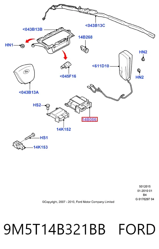 Модуль-процессор управления подушкой безопасности (ЭБУ AIRBAG) 9M5T14B321BB Ford