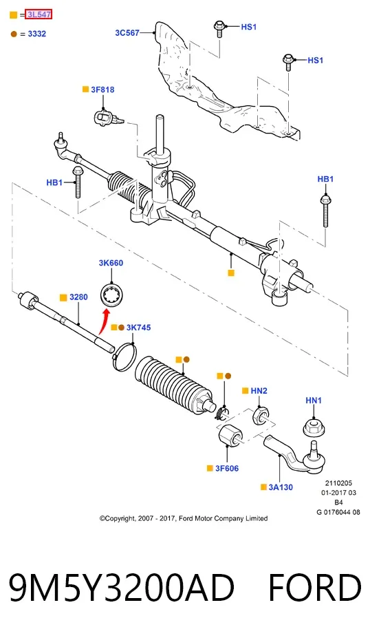 Рулевая рейка 9M5Y3200AD Ford