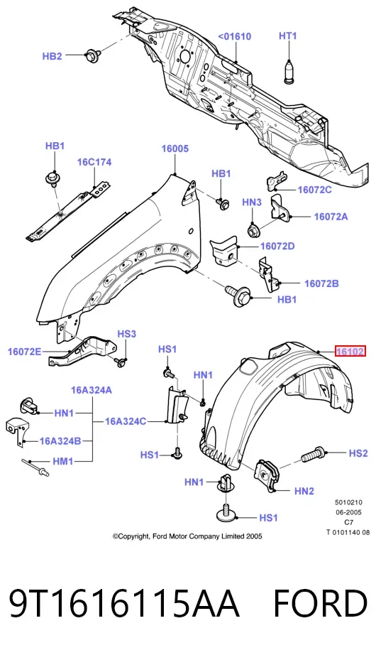Подкрылок передний левый 9T1616115AA Ford