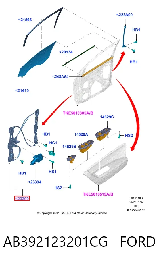 Стеклоподъемник передней левой двери AB392123201CG Ford