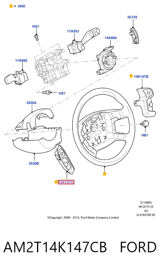Блок кнопочных переключателей рулевого колеса AM2T14K147CB Ford