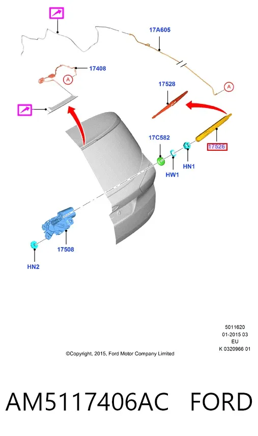 Рычаг-поводок стеклоочистителя заднего стекла AM5117406AC Ford