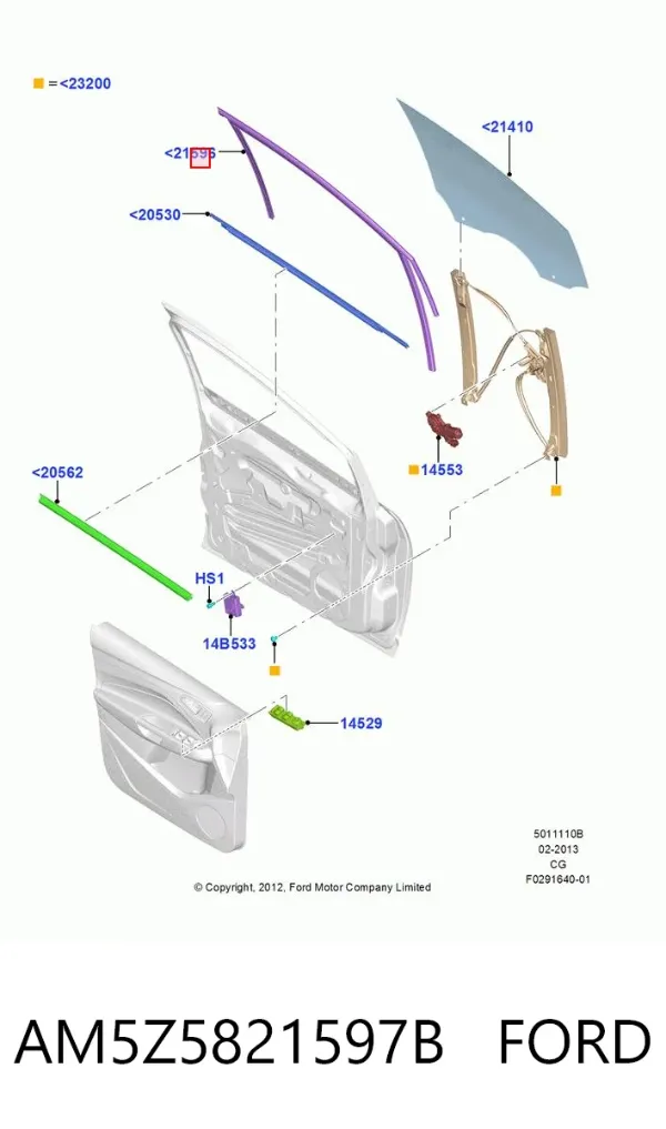 Направляющая стекла рамки двери передней левой AM5Z5821597B Ford