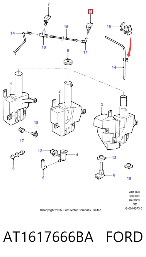 Форсунка омывателя AT1617666BA Ford