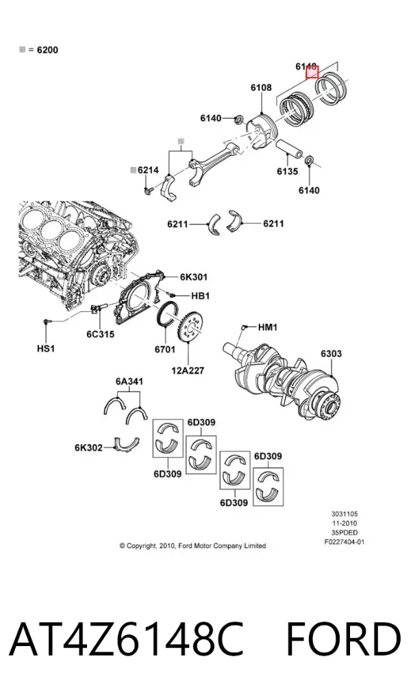 Комплект поршневых колец на 1 цилиндр, стандарт AT4Z6148C Ford