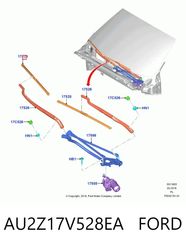 Щетка-дворник лобового стекла пассажирская AU2Z17V528EA Ford