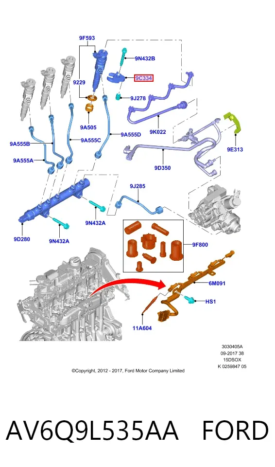 Кронштейн крепления форсунки AV6Q9L535AA Ford