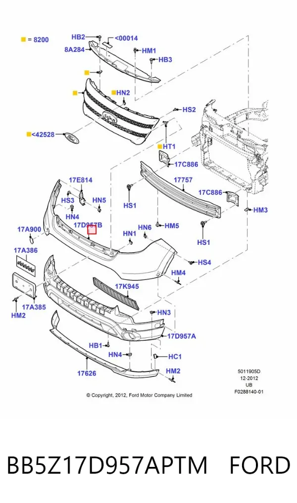 Передний бампер BB5Z17D957APTM Ford