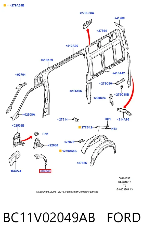 Арка крыла переднего левого BC11V02049AB Ford