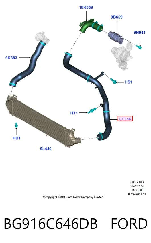 Патрубок интеркулера BG916C646DB Ford