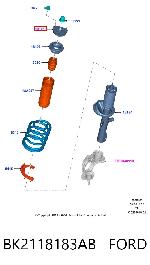 Опора переднего амортизатора BK2118183AB Ford
