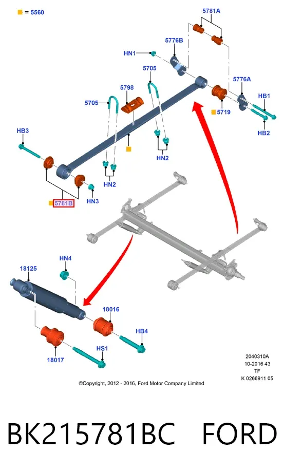 Сайлентблок задней рессоры передний BK215781BC Ford