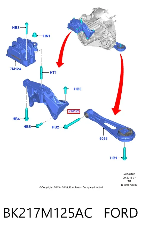 Кронштейн подушки (опоры) двигателя левой BK217M125AC Ford