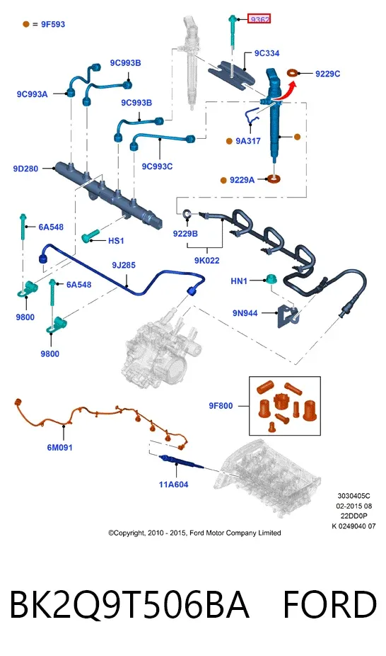 Болт крепления форсунки BK2Q9T506BA Ford