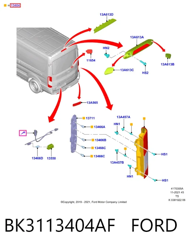 Задний фонарь BK3113404AF Ford