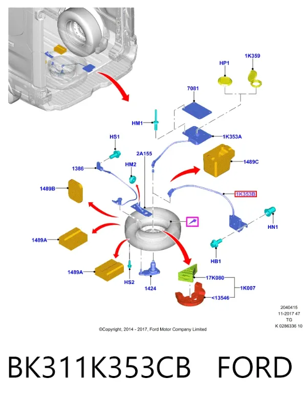 Лебедка запасного колеса BK311K353CB Ford