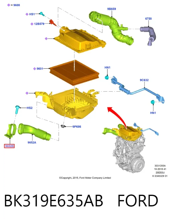 Воздухозаборник воздушного фильтра BK319E635AB Ford