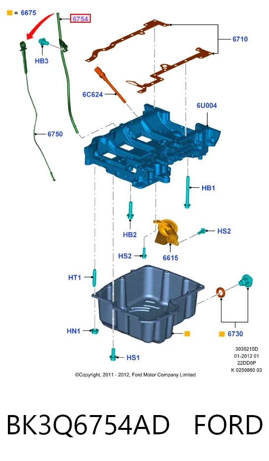Направляющая индикатора уровня масла в двигателе BK3Q6754AD Ford