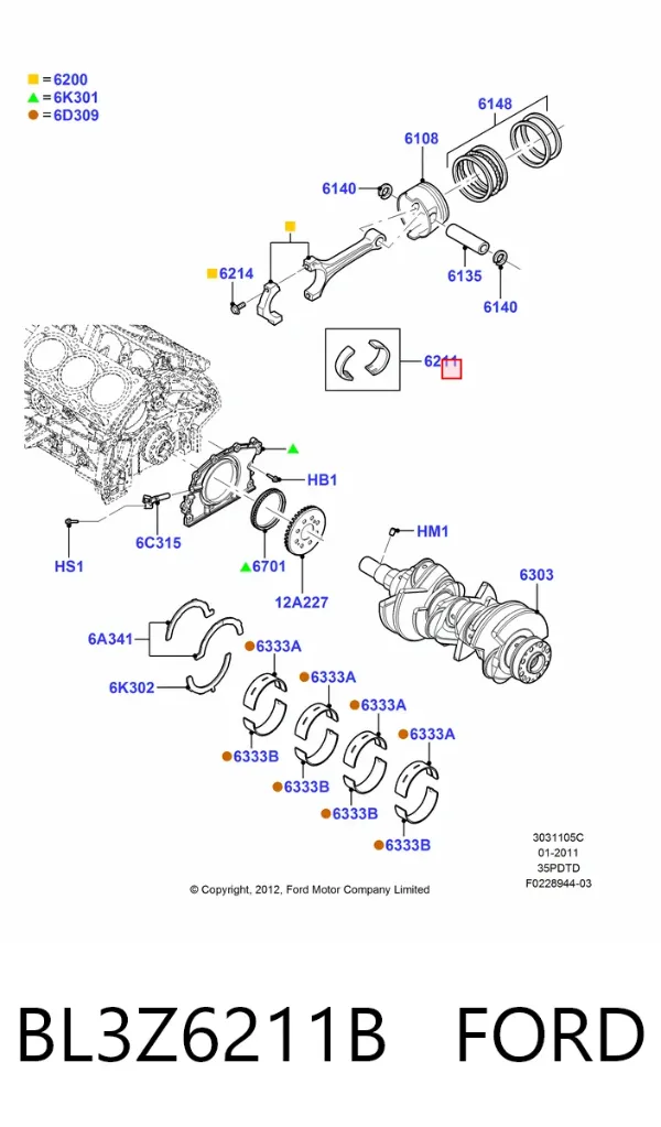 Вкладыши шатунные BL3Z6211B Ford