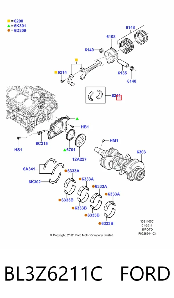 Вкладыши шатунные BL3Z6211C Ford