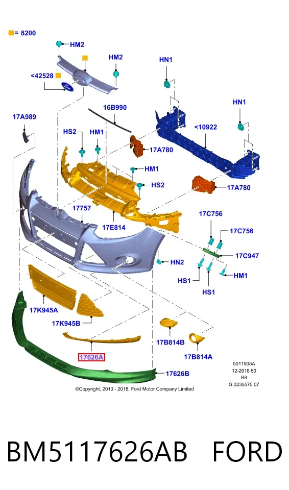 Молдинг бампера переднего правый BM5117626AB Ford