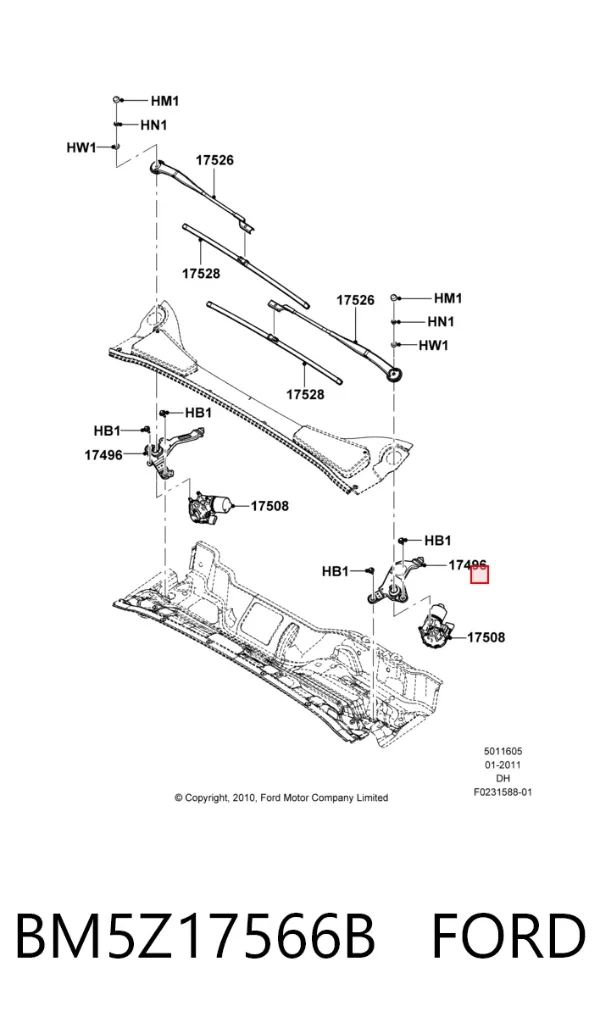Тяга трапеции стеклоочистителя правая BM5Z17566B Ford