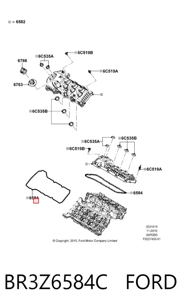 Прокладка клапанной крышки двигателя левая BR3Z6584C Ford