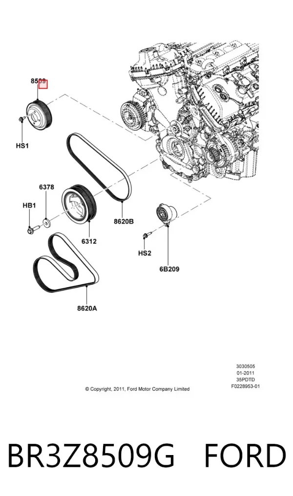 Шкив помпы BR3Z8509G Ford