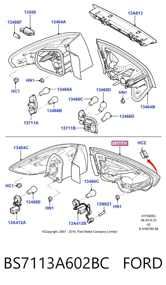 Фонарь задний левый внутренний BS7113A602BC Ford