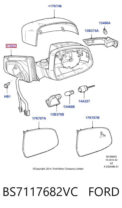 Правое зеркало BS7117682VC Ford