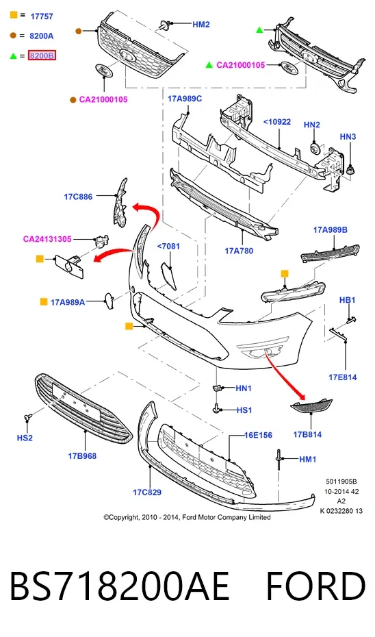Решетка радиатора BS718200AE Ford