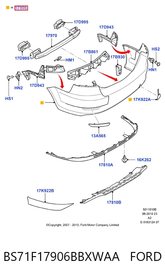 Задний бампер BS71F17906BBXWAA Ford