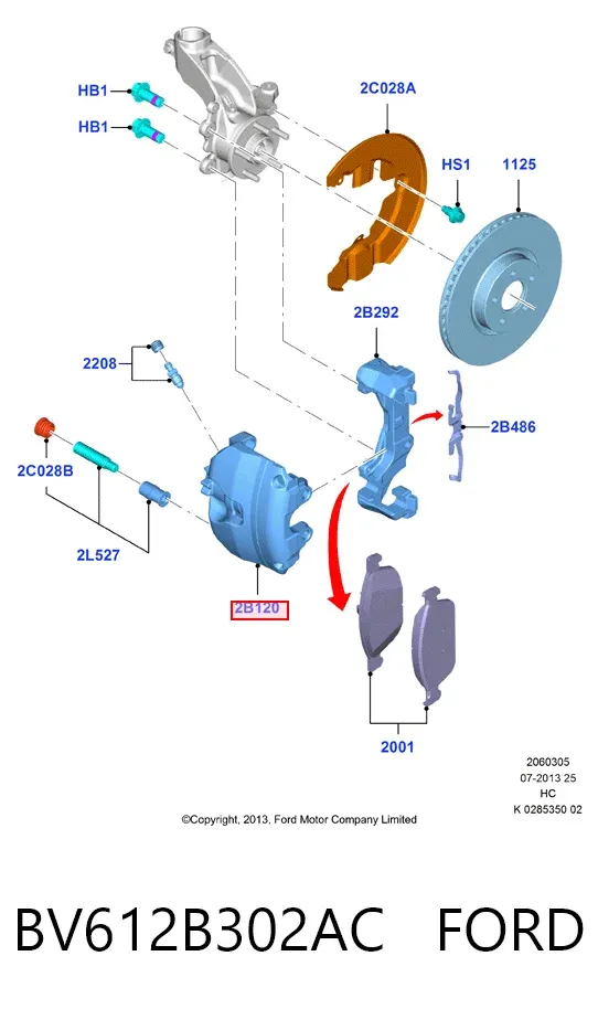 Суппорт тормозной передний левый BV612B302AC Ford