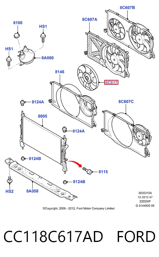 Крыльчатка радиатора охлаждения CC118C617AD Ford