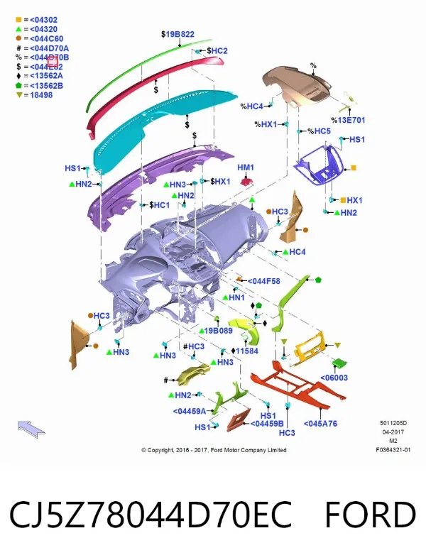 Накладка на торпедо CJ5Z78044D70EC Ford