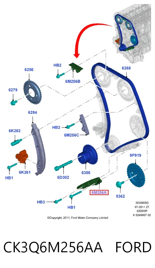 Успокоитель цепи ГРМ, нижний CK3Q6M256AA Ford
