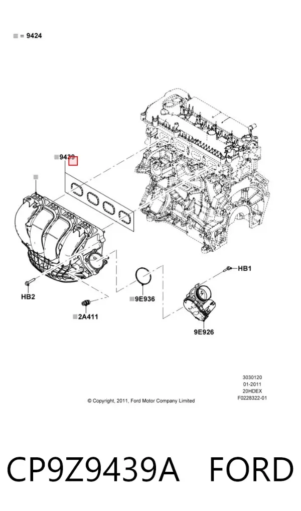 Прокладка впускного коллектора CP9Z9439A Ford