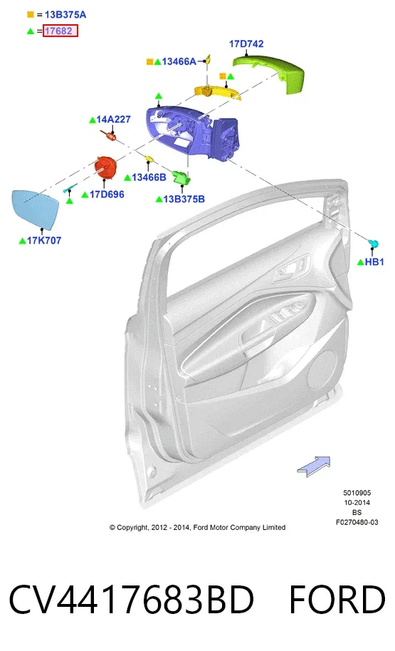 Левое боковое зеркало CV4417683BD Ford