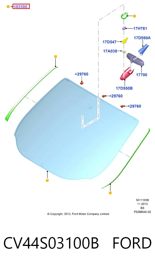 Лобовое стекло CV44S03100B Ford