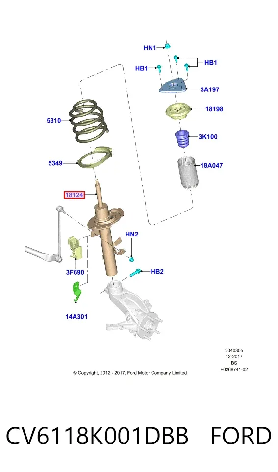 Амортизатор передний левый CV6118K001DBB Ford