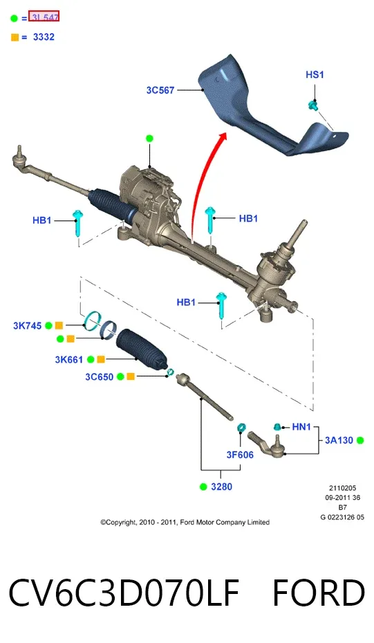 Рулевая рейка CV6C3D070LF Ford