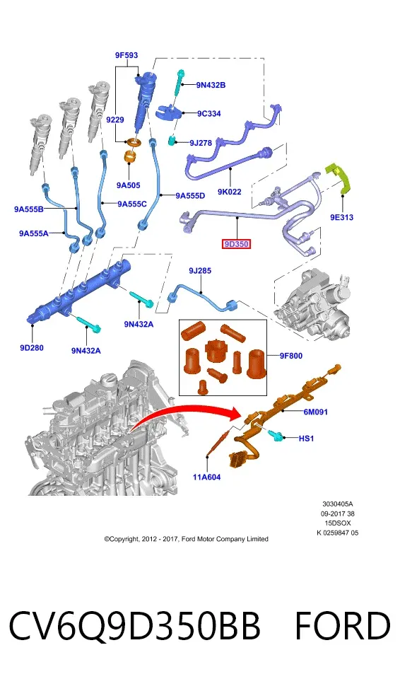 Обратная топливная трубка CV6Q9D350BB Ford