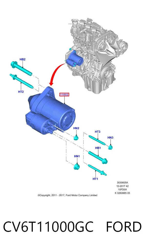 Стартер CV6T11000GC Ford