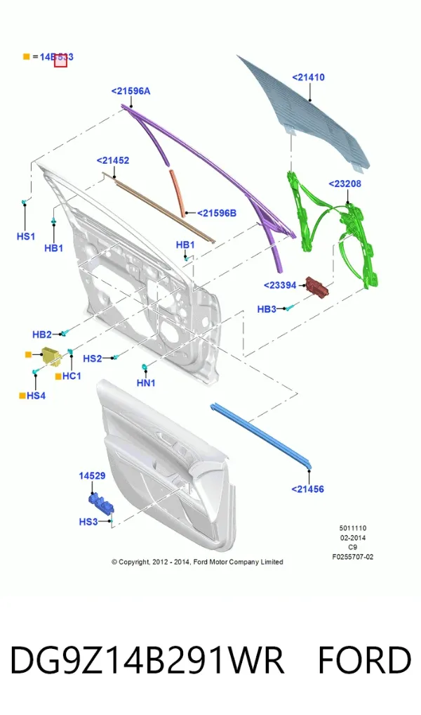 Блок комфорта передней двери DG9Z14B291WR Ford