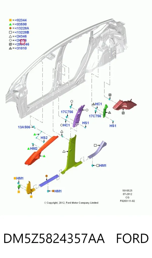 Обшивка стойки кузова внутренняя средняя левая DM5Z5824357AA Ford