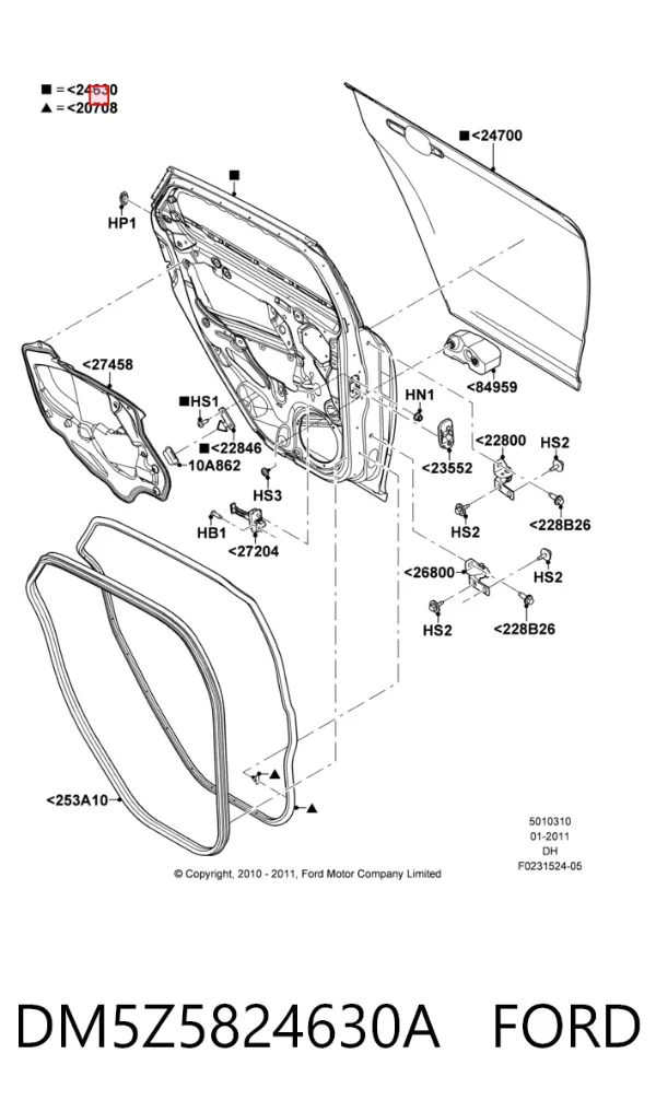 Дверь задняя правая DM5Z5824630A Ford