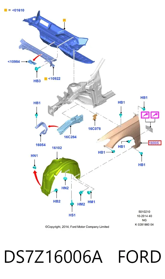 Крыло переднее левое DS7Z16006A Ford