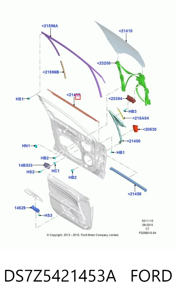 Уплотнитель стекла передней левой двери DS7Z5421453A Ford
