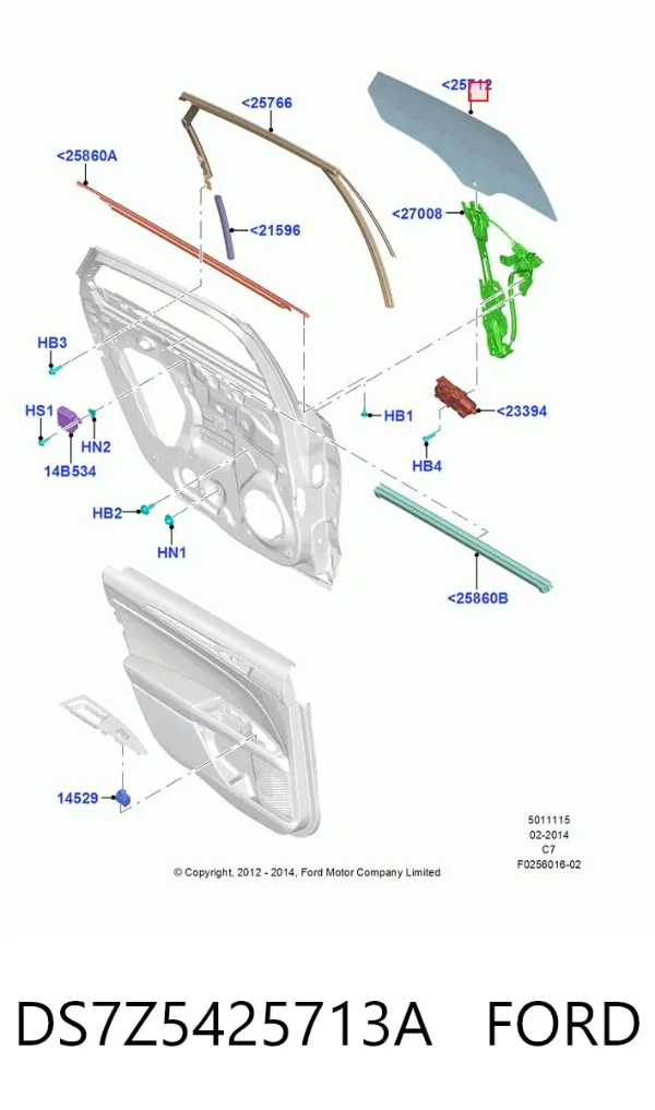 Стекло двери задней левой DS7Z5425713A Ford