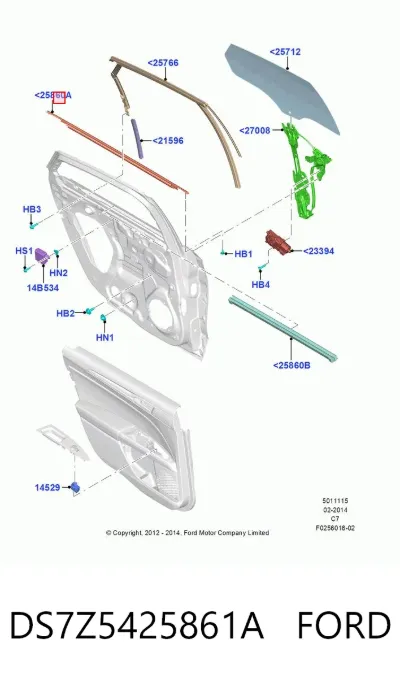 Молдинг двери задней левой FORD DS7Z5425861A